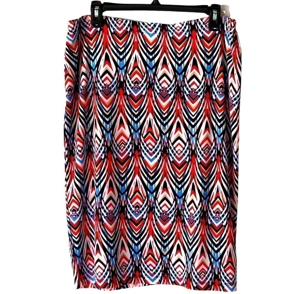 Rafaella Comfort Women's Boho Skirt Pencil Stretch Pink Multicolor Skirt, Sz L/G